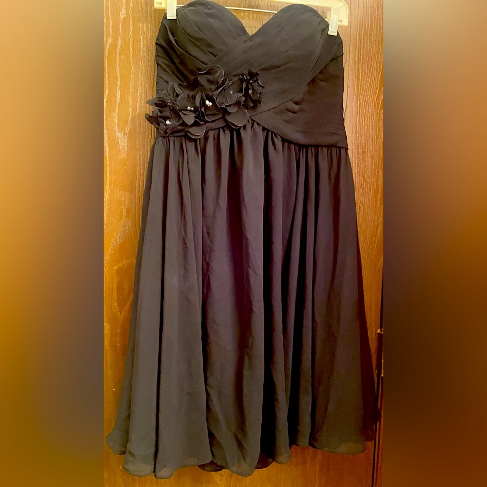 MORI LEE by Madeline Gardner Sz-16 Black Formal Short Strapless Chiffon Dress